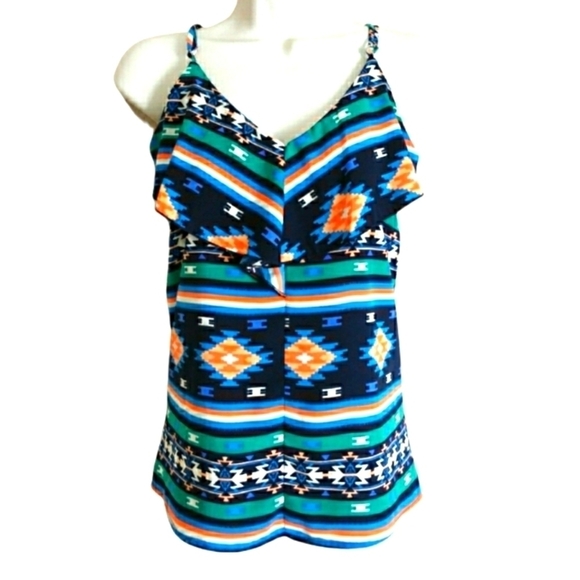 Francesca's Collection Women's Aztec Print Ruffle Top - Picture 1 of 7